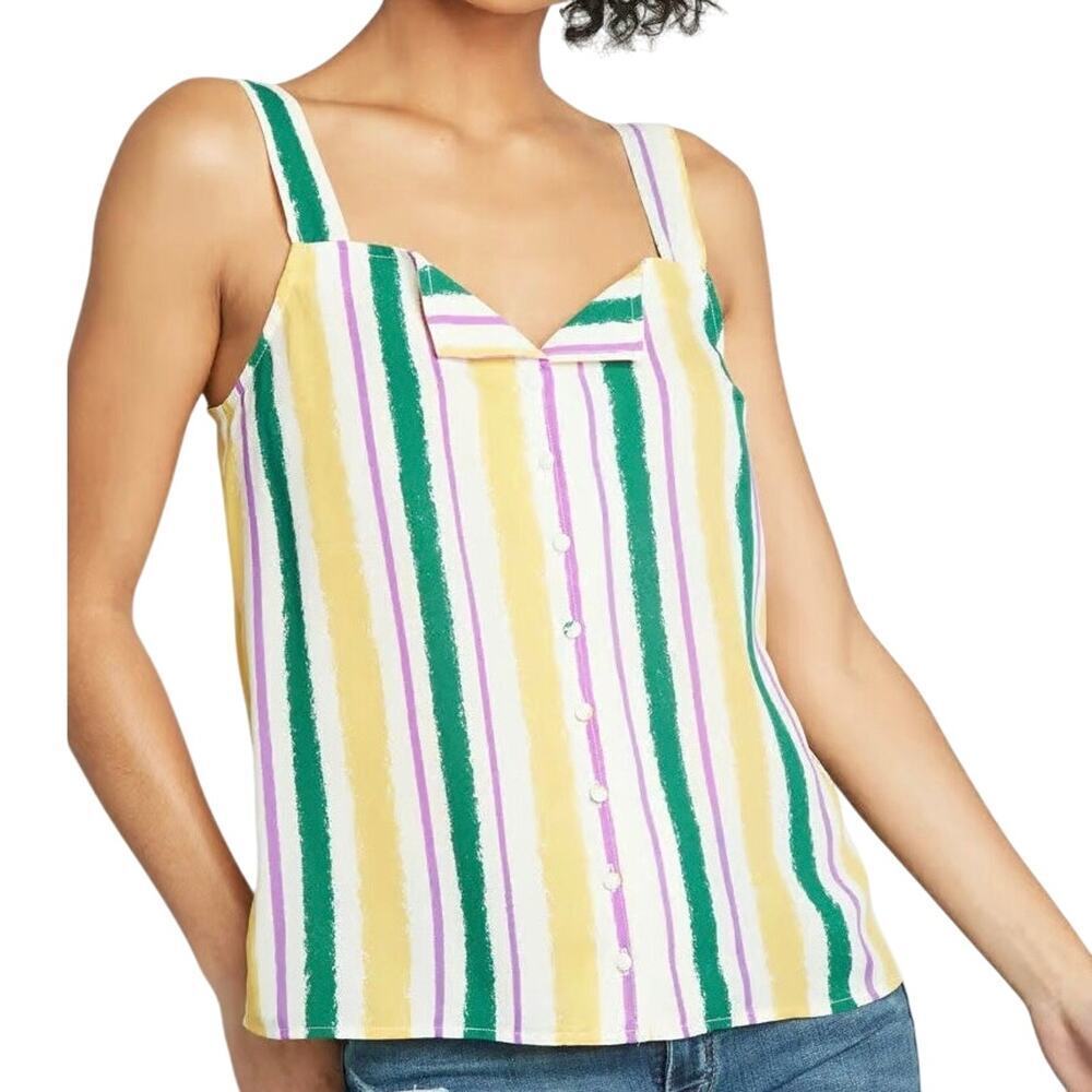 MODCLOTH One Affogato Button-Up Tank Top Striped Resort Sleeveless - Sz XXS NWT